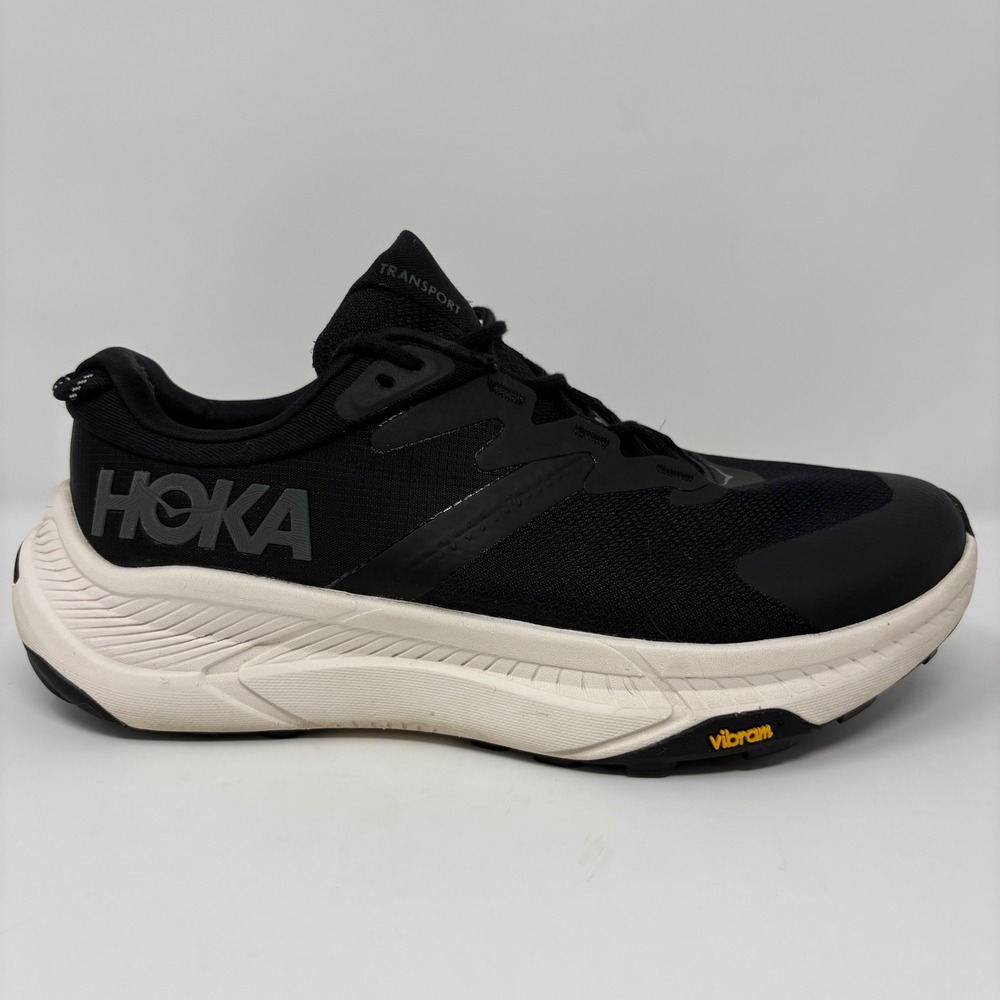 Hoka Transport Women's Size 7.5D Wide Black White Running Shoes (1164371 BKLB)